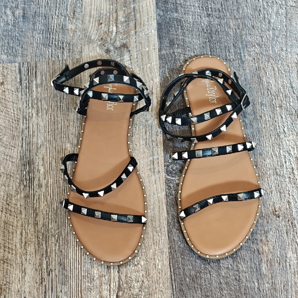 Sophia Taylor Black and Tan Studded Straps Sandals Women's Size 12